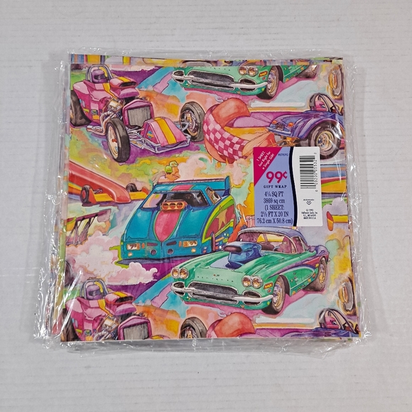 Vintage Hallmark Wrapping Paper Racing Cars Gift Wrap Lot of 27 NIP - Picture 1 of 10